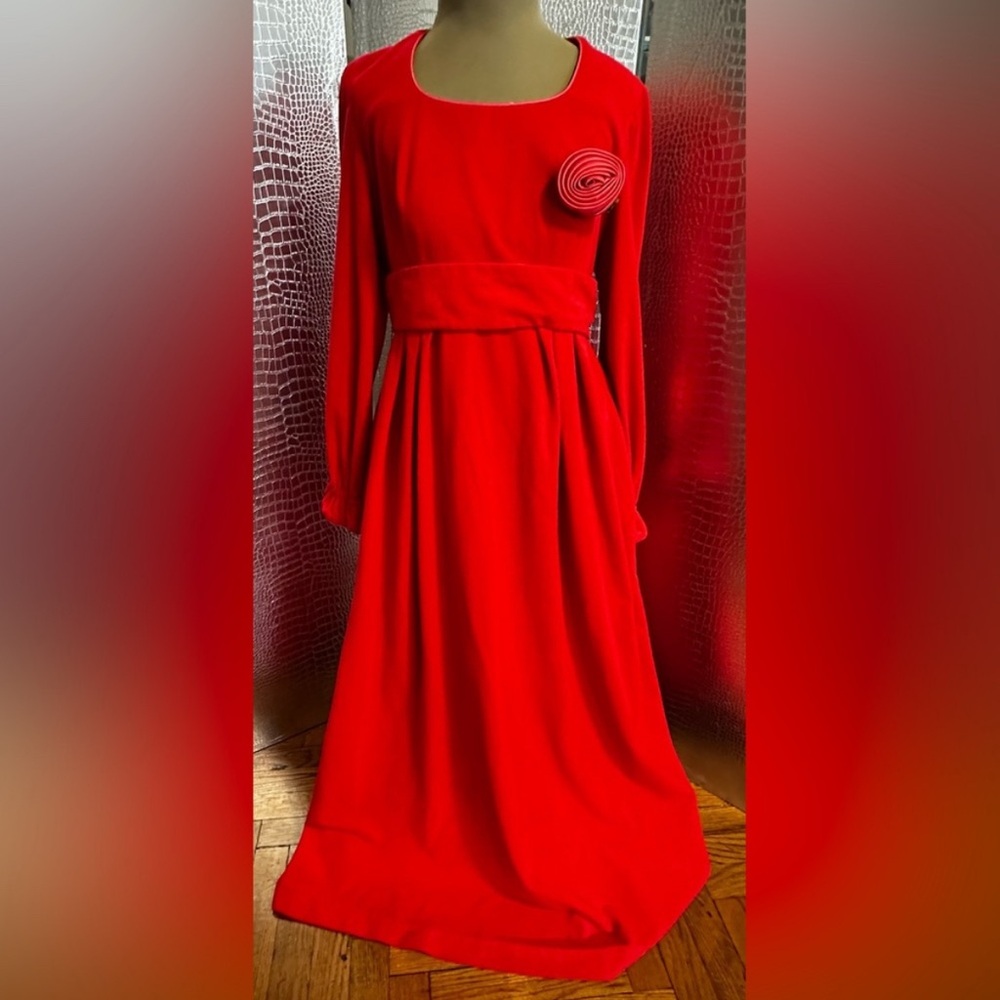 Evelyn Pearson Jr Mid Century Vintage Lounging Apparel Red Gown With Rosette